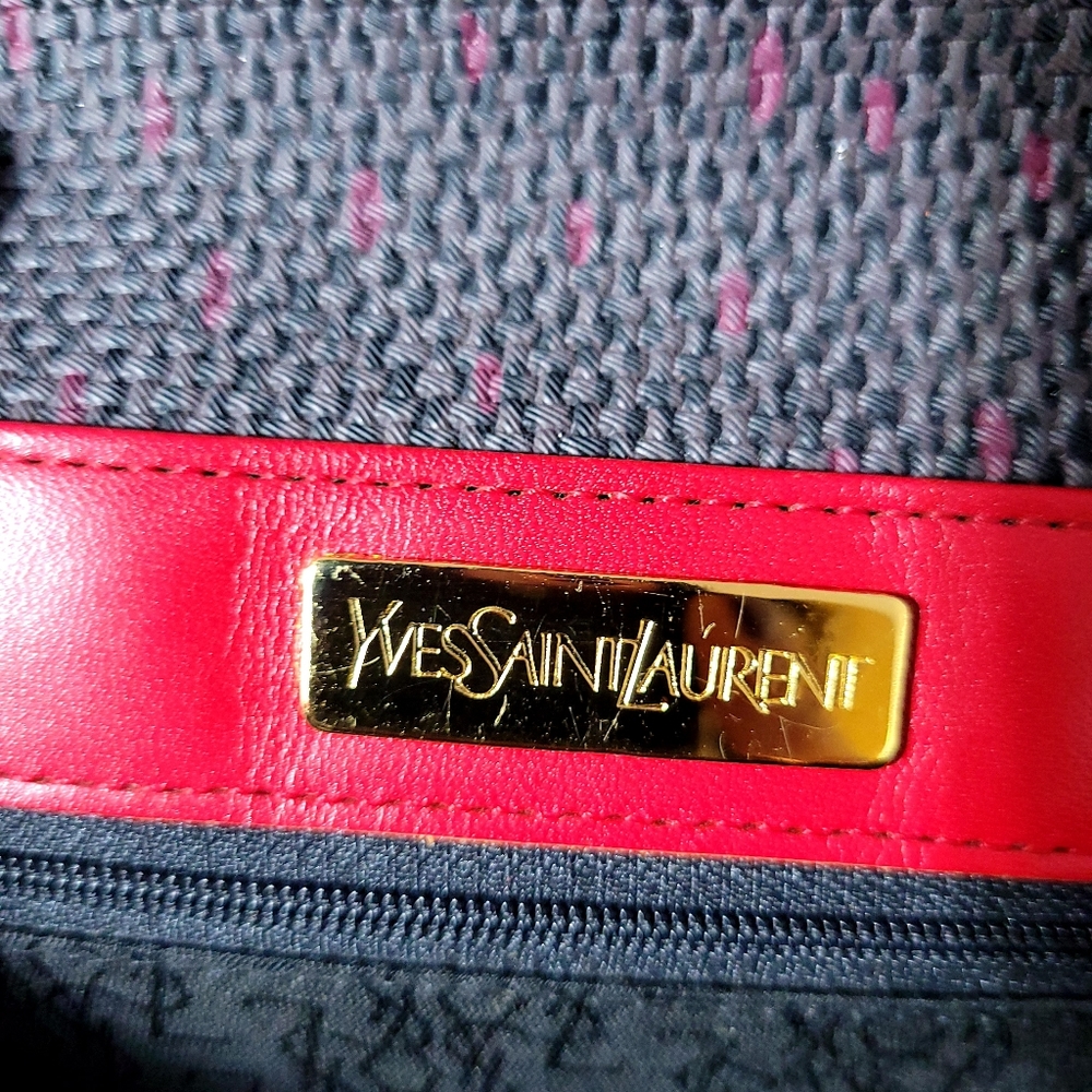 Yves Saint Laurent YSL Black Woven Flap Clutch Bag Red - Picture 8 of 10